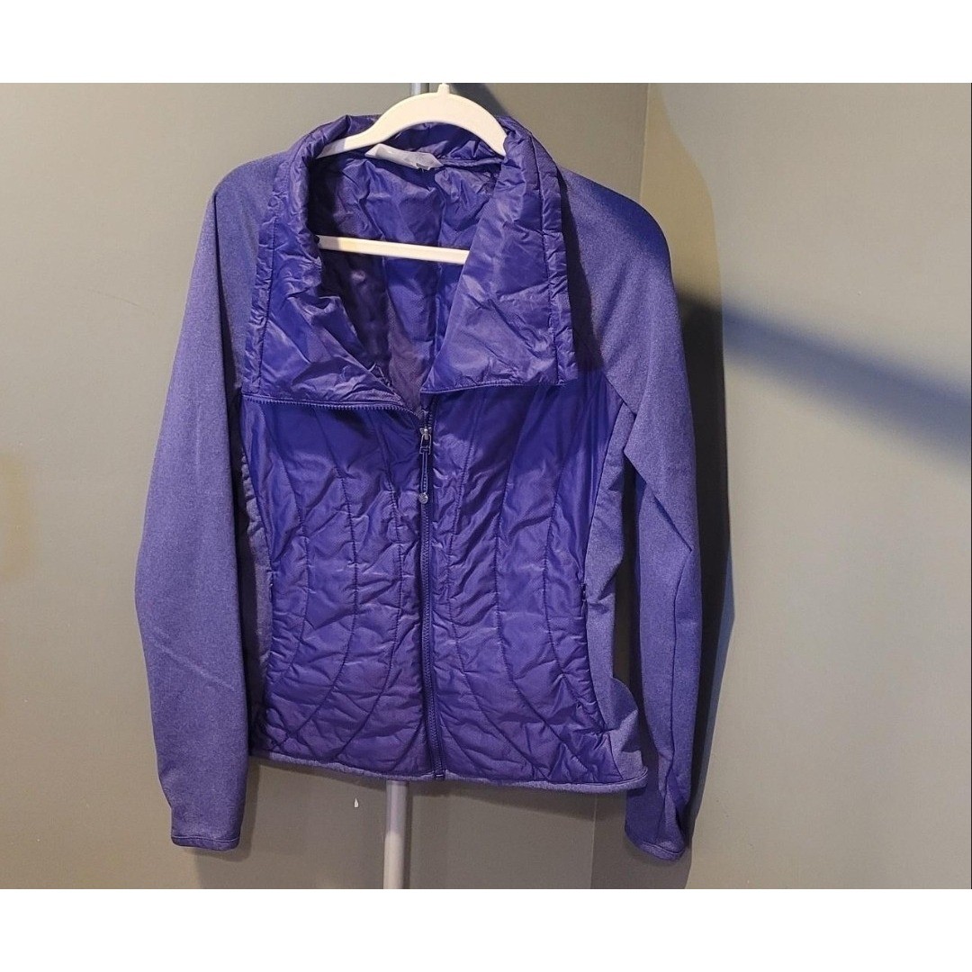 Athleta Quilted Lightweight Mixed Media Jacket, Size M, Blue Purple