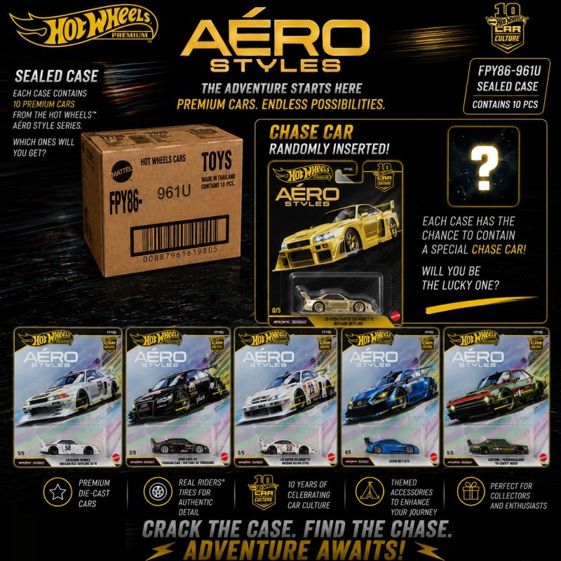 Hot Wheels 1:64  2026 Areo Style Release U Set Of 10 Cars Seal Case, FPY86-961U