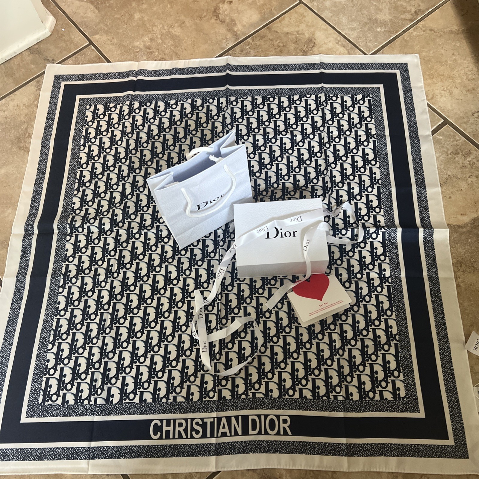 Dior Scarf New with Original Box and Bag Blue Ivory Christian Dior Dior Logo Dior Scarf New with Original Box and Bag Blue Ivory Christian Dior Dior Logo