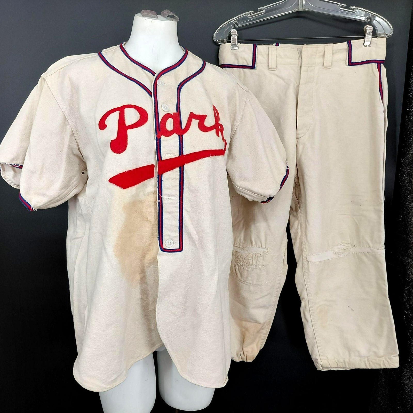 Rare Antiq Vint 1930s Park Wool baseball Uniform jersey Men 38 Pant 30 Game Used