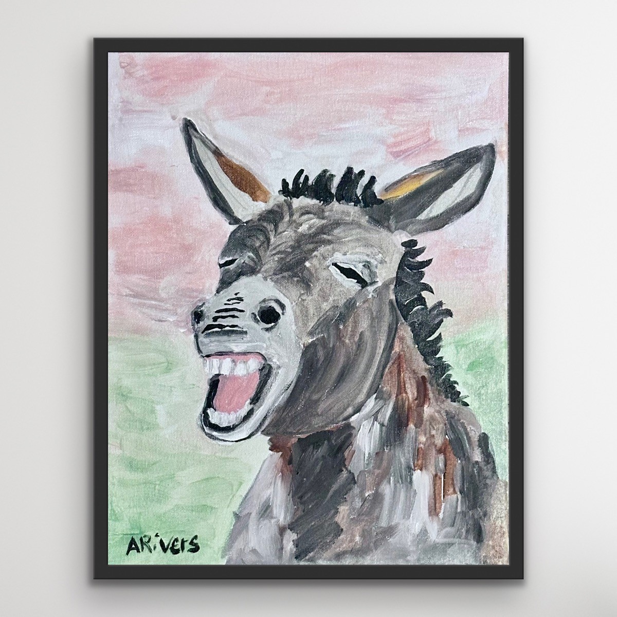 ARivers Impressionist Modern Art 14x11 Laughing Donkey Signed Canvas Original
