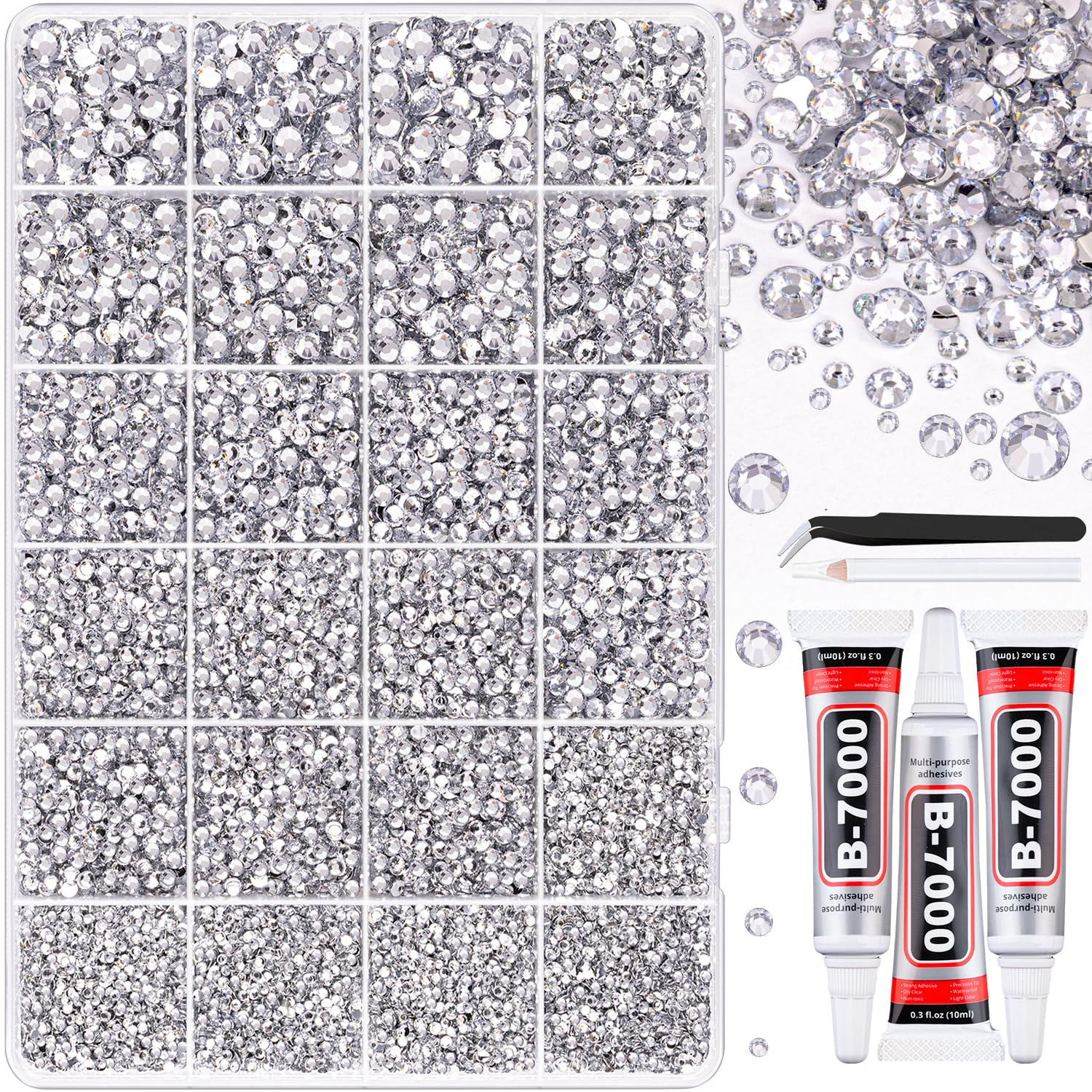 32000Pcs Resin Rhinestones for Bedazzling, Silver Clear Flatback Gems 32000Pcs Resin Rhinestones for Bedazzling, Silver Clear Flatback Gems