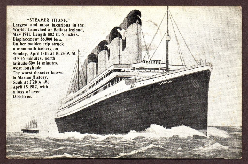Original 1912 Titanic Postcard with Postmark, Stamp Original 1912 Titanic Postcard with Postmark, Stamp
