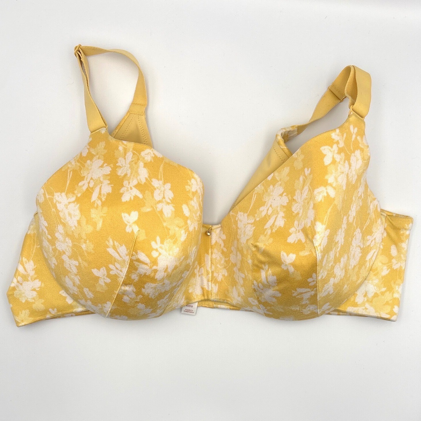 Cacique Yellow Floral Lightly Lined Balconette Bra 42DD Underwire Adjustable