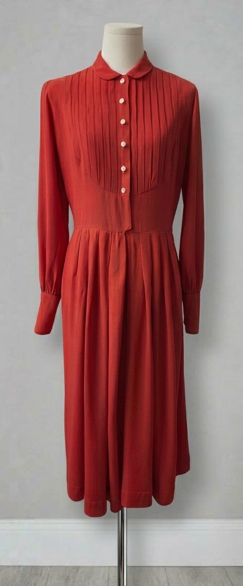 Vintage 30\'s 40\'s Nelly Don Rayon Bib Pintuck Dress  1938-1941 Sz 4 To 6