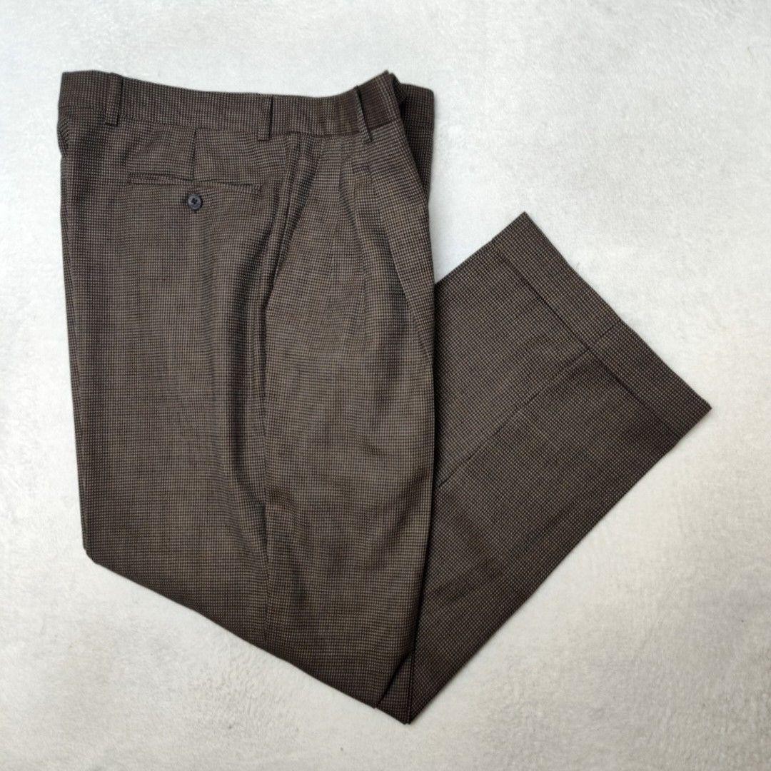 Zanella Pants Mens 34x28 Brown Plaid Tweed Wool Pleated Dress Slacks Suit Work