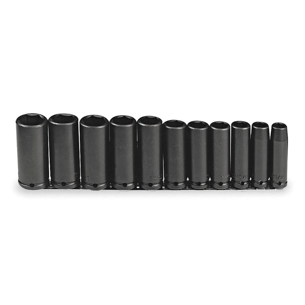 PROTO J74112 Impct Skt St,Steel,Blk Oxd,1/2- 1 1/8 in 4JX11