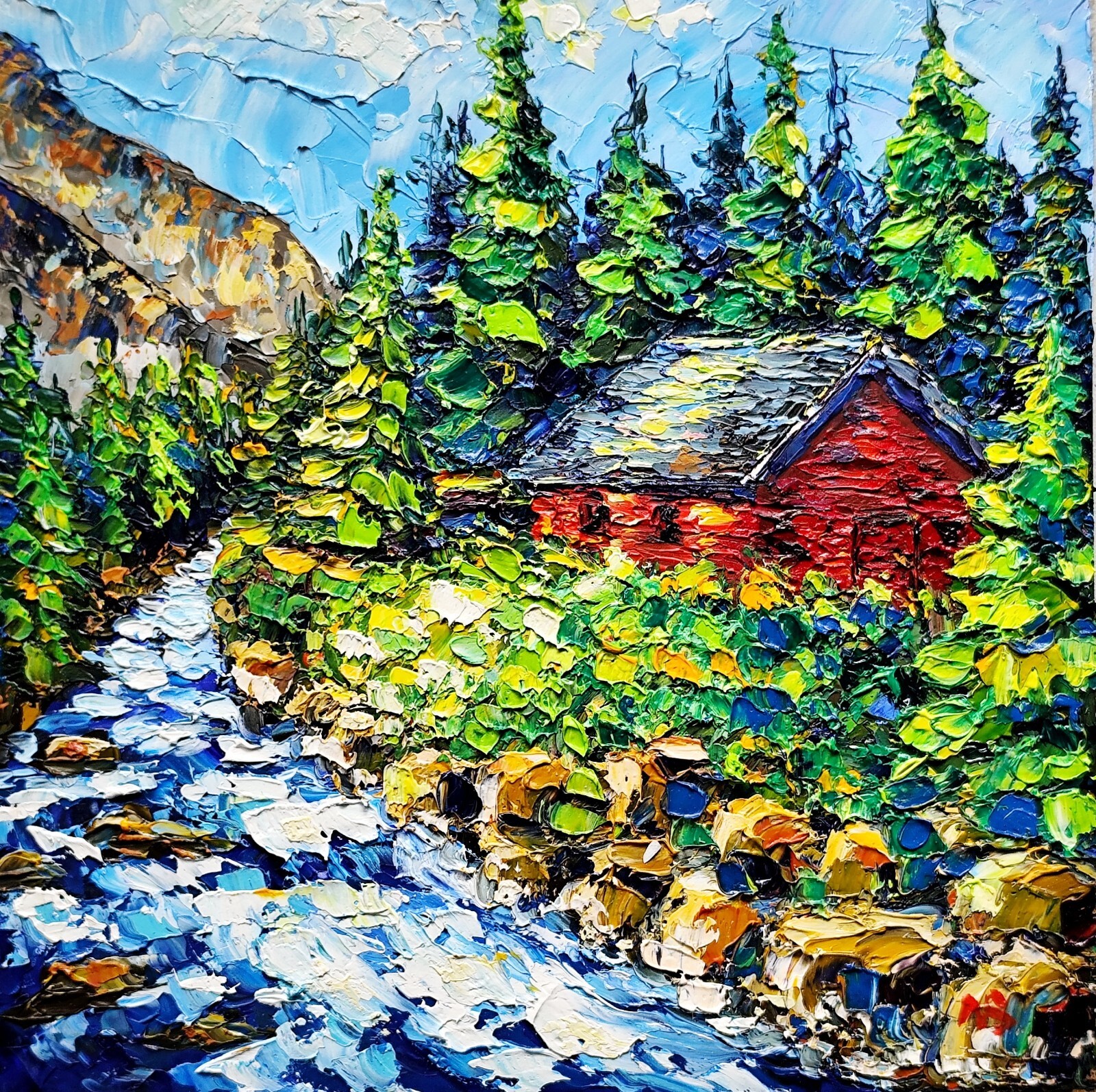 Olympic National Park, Washington Oil Painting Hoh River  Landscape 8x8in