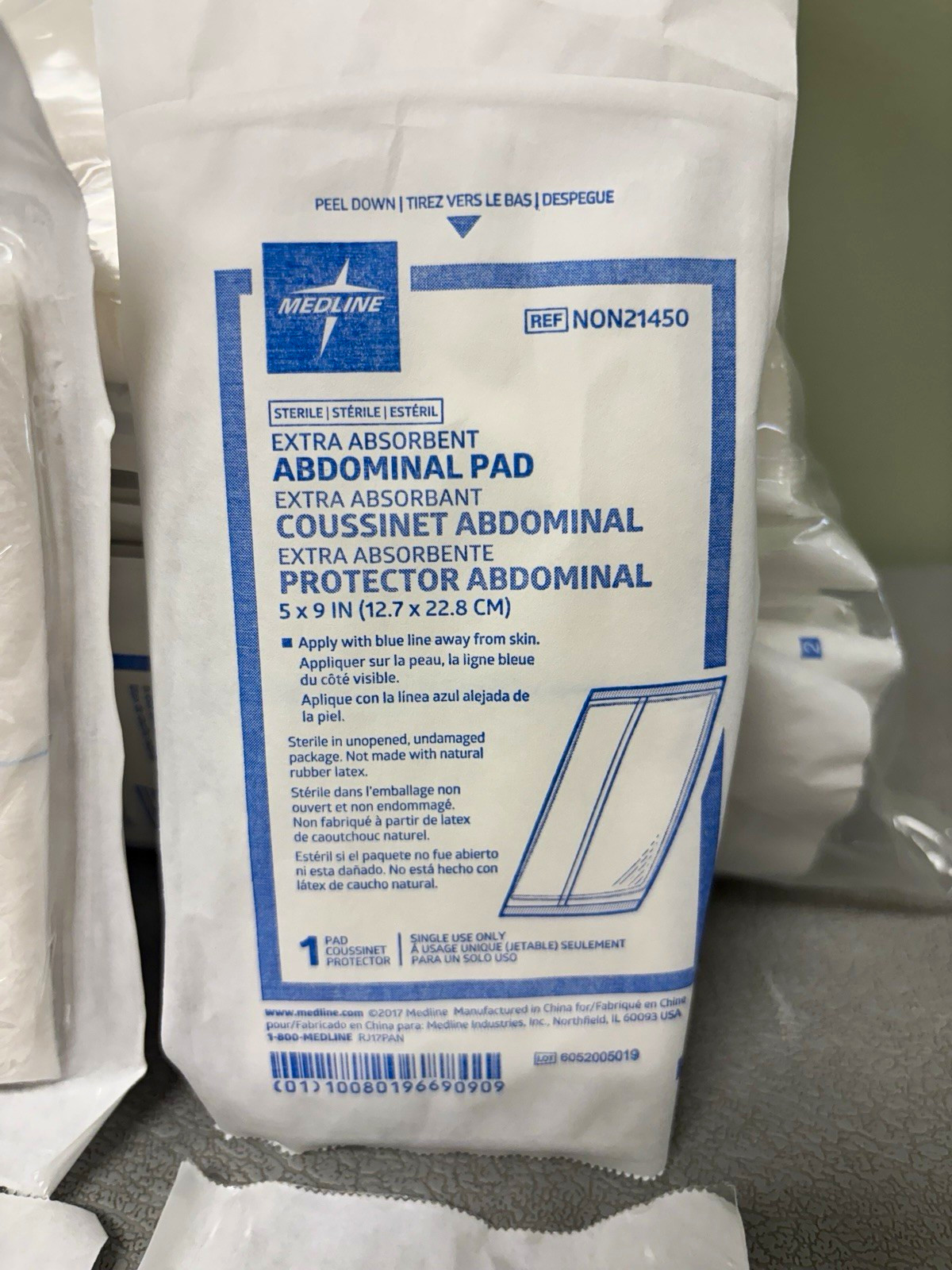 Medline Sterile Extra Absorbent Latex Free Abd Pad 5 x 9 in White NON21450