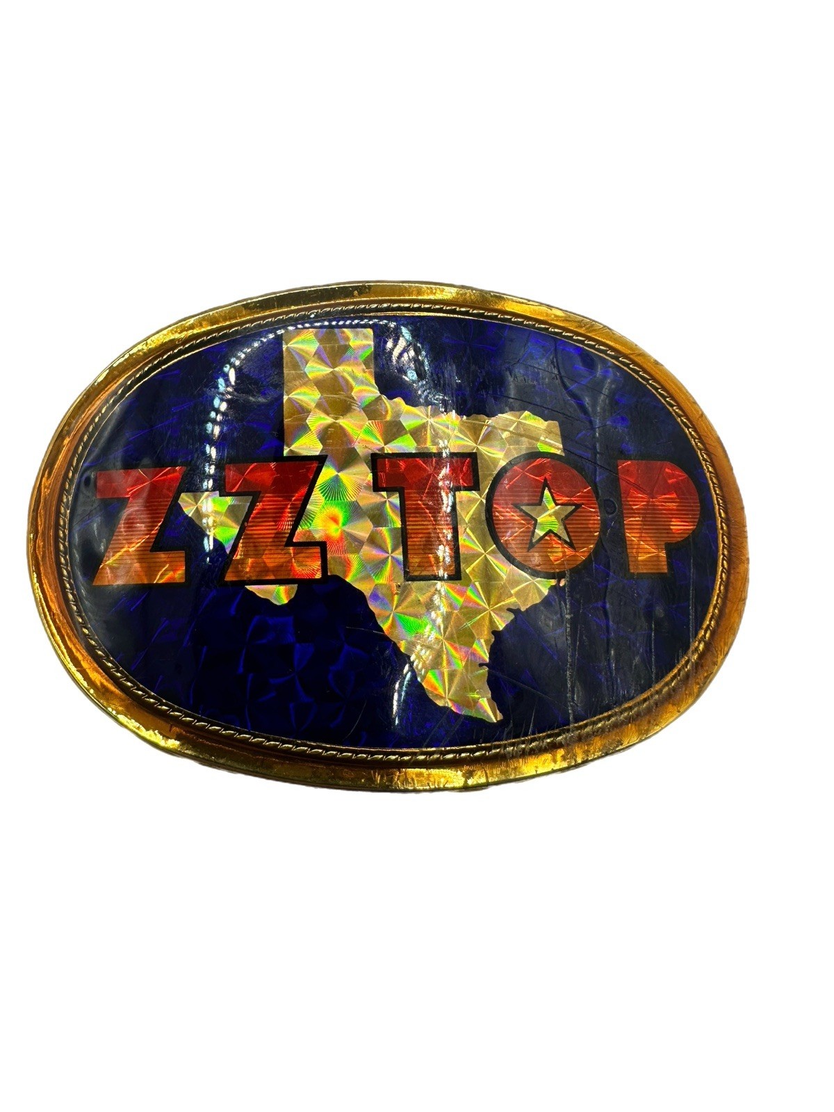 READ ZZ TOP TEXAS VINTAGE 1977 PACIFICA COLLECTIBLE PRISM ROCK BELT BUCKLE 3.5”