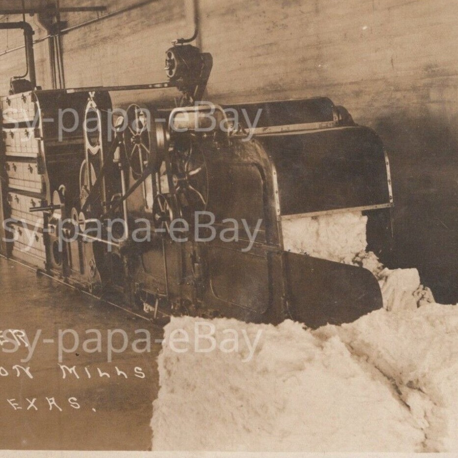 Antique 1915 RPPC Picker Machine Postex Cotton Mills Factory Post Texas Postcard