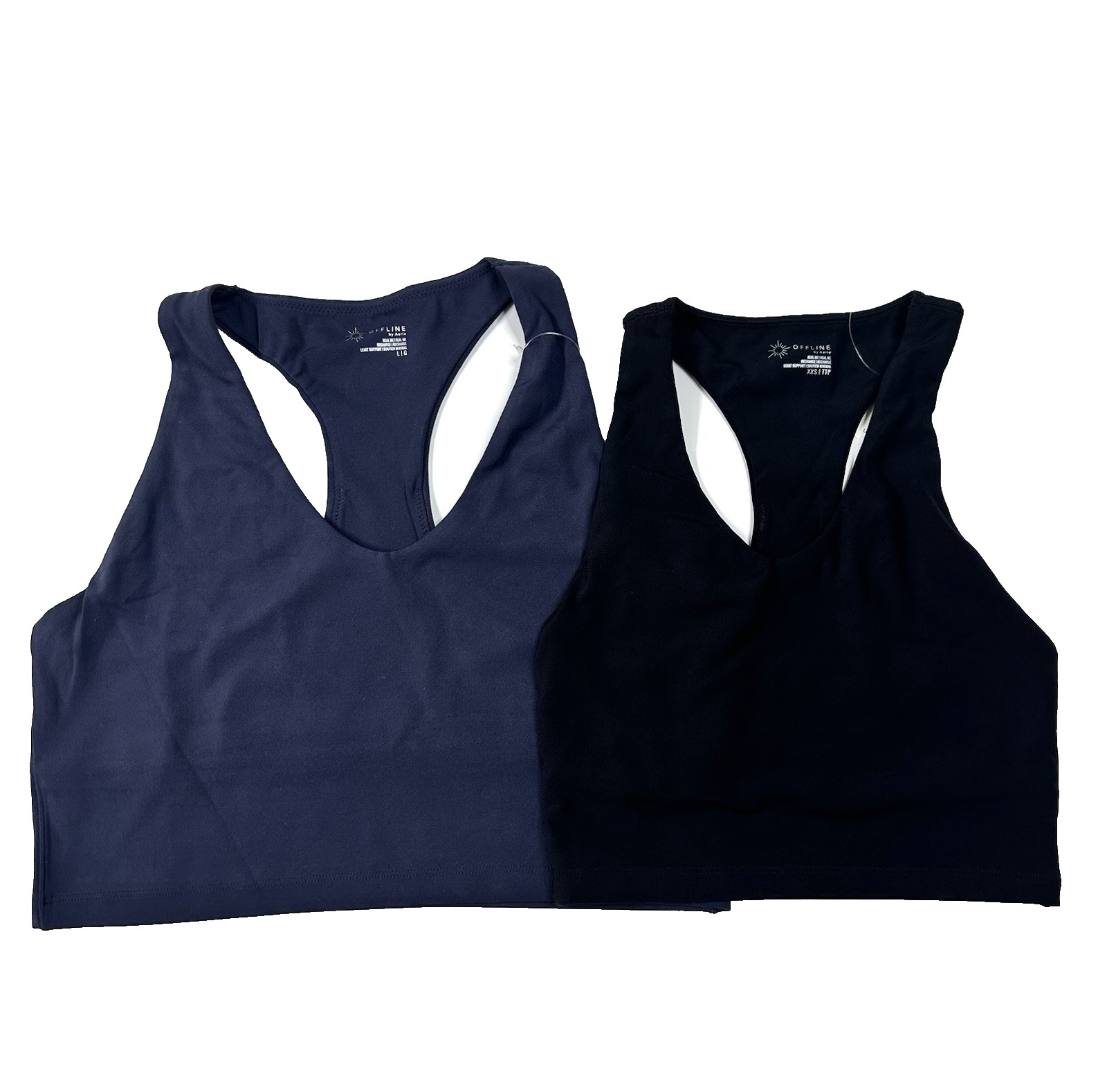 NWT Offline Aerie The Hugger Racerback Bra Crop Built In Bra Black Blue XXS L NWT Offline Aerie The Hugger Racerback Bra Crop Built In Bra Black Blue XXS L