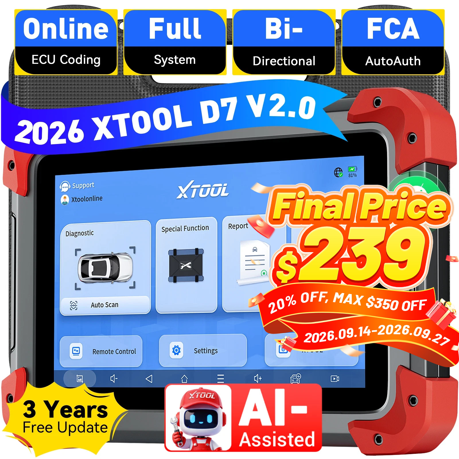 XTOOL USED D7 Auto All System Diagnostic Bidirectional Key Programming Scanner