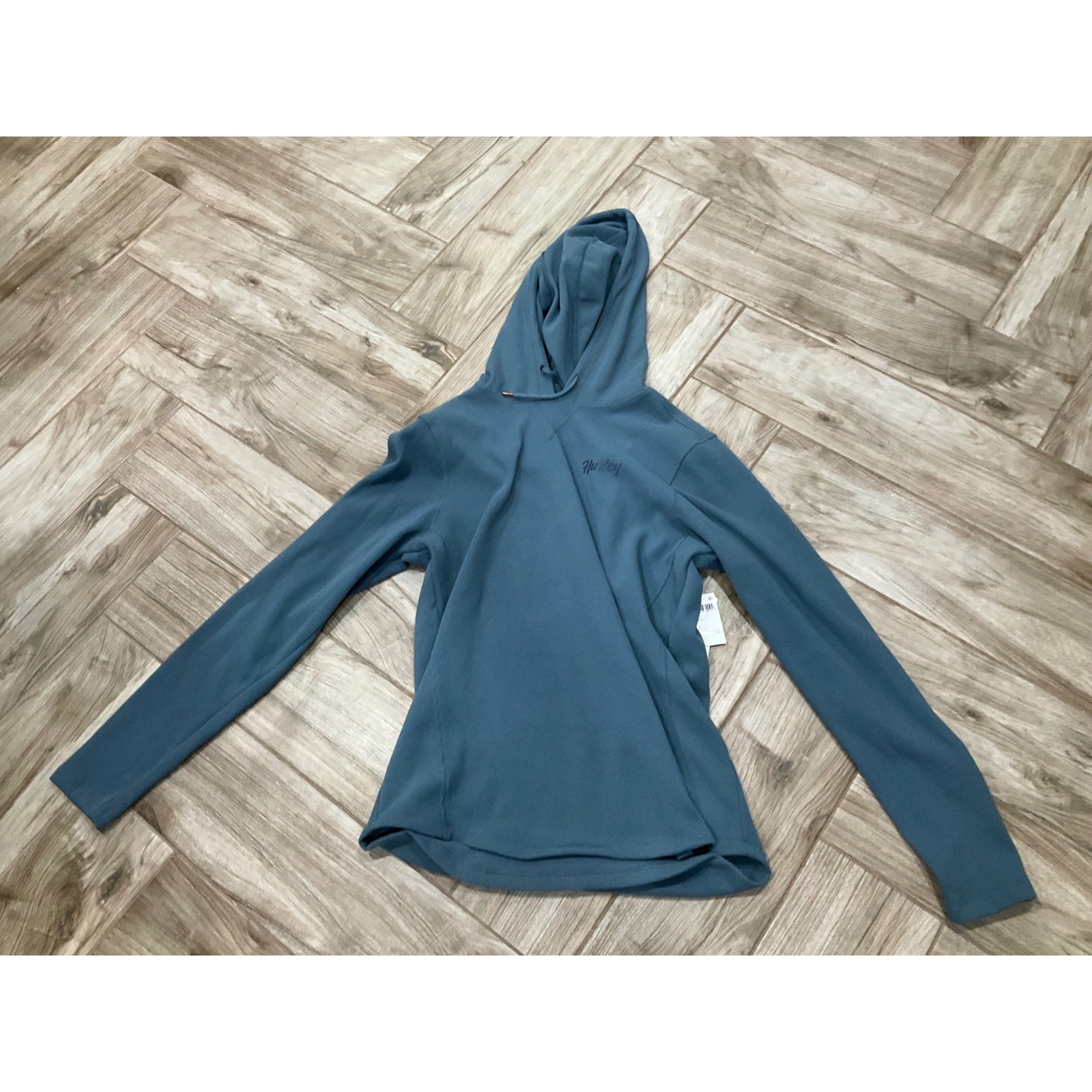 Hurley Fairfax Thermal Hooded LS T-Shirt Grey Teal Waffle Hoodie Mens Medium Hurley Fairfax Thermal Hooded LS T-Shirt Grey Teal Waffle Hoodie Mens Medium