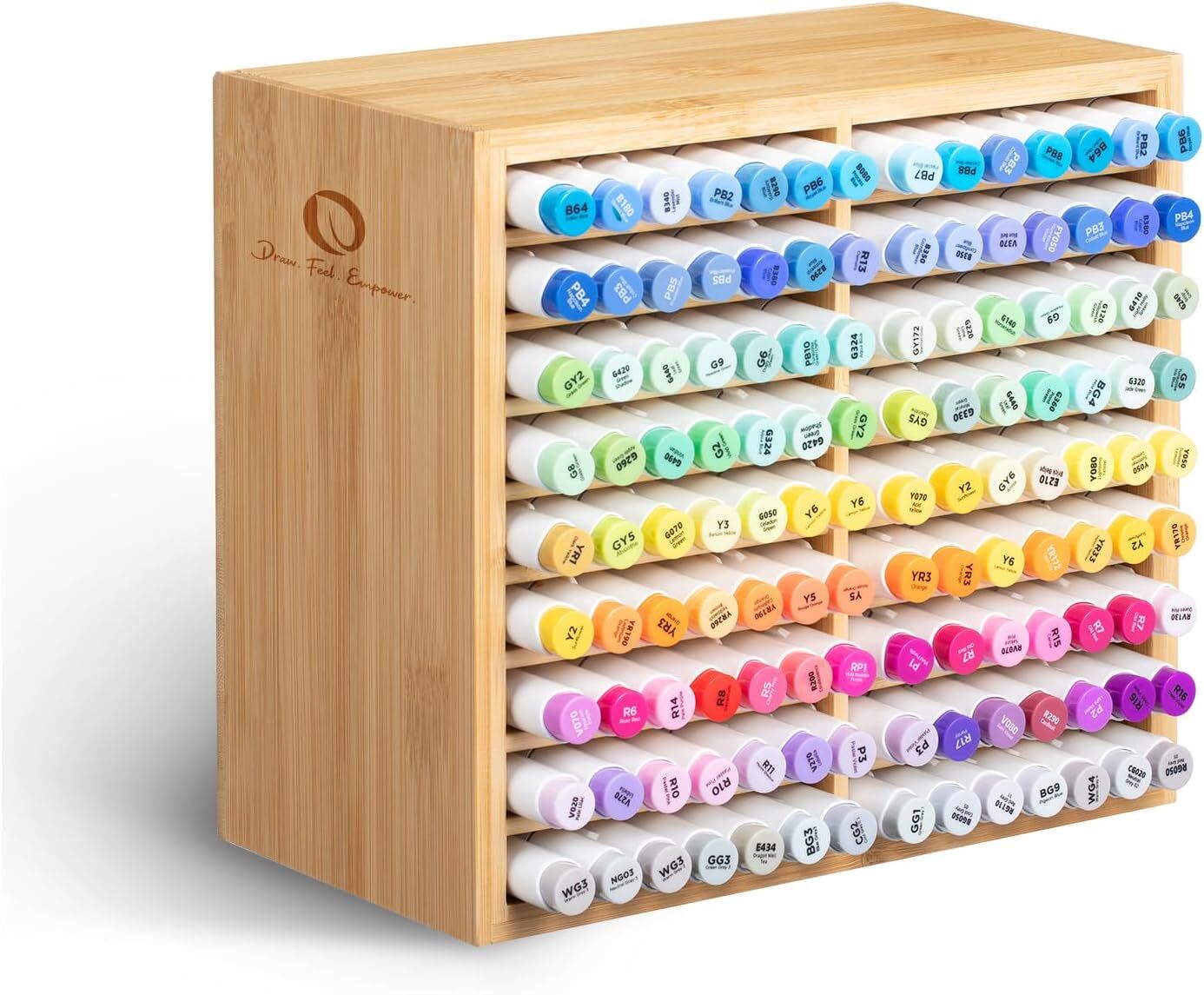 Ohuhu Bamboo Marker Organizer, Wooden Desktop Storage Hold 126 Markers for Home Ohuhu Bamboo Marker Organizer, Wooden Desktop Storage Hold 126 Markers for Home