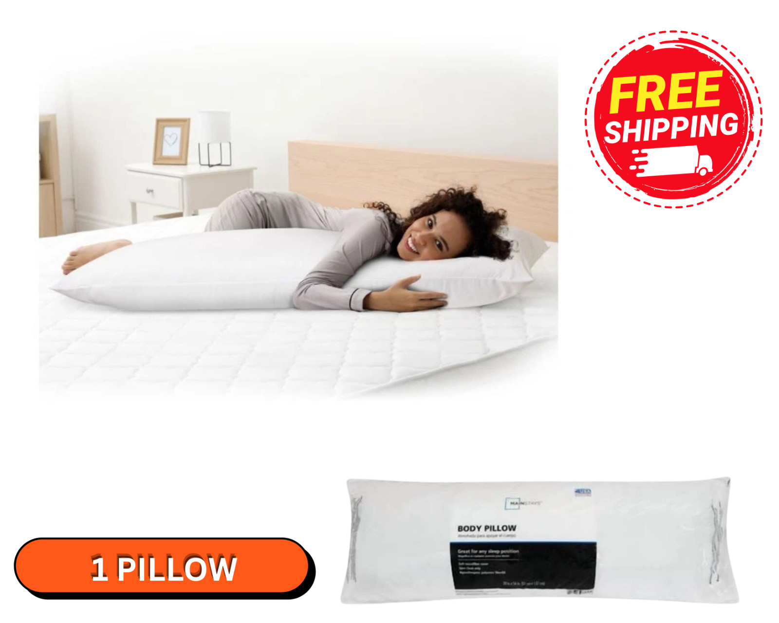 Free Ship - Mainstays Body Pillow - 20\