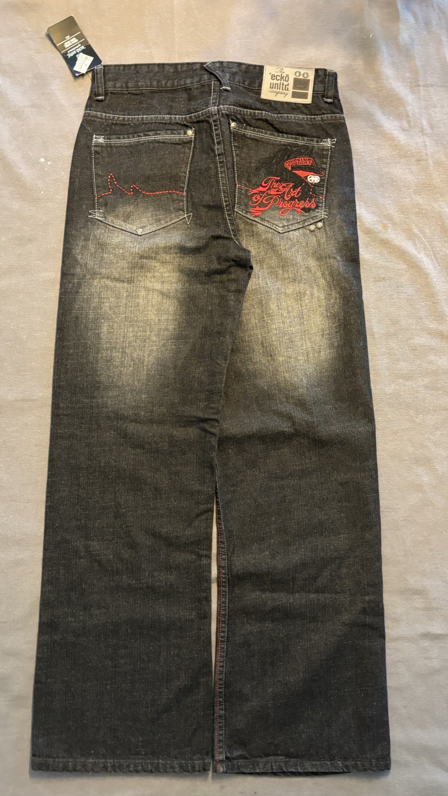 NEW Vintage Ecko Unltd Men\'s Baggy Fit Jeans Faded Black Embroidered Rare 30x30 NEW Vintage Ecko Unltd Men\'s Baggy Fit Jeans Faded Black Embroidered Rare 30x30