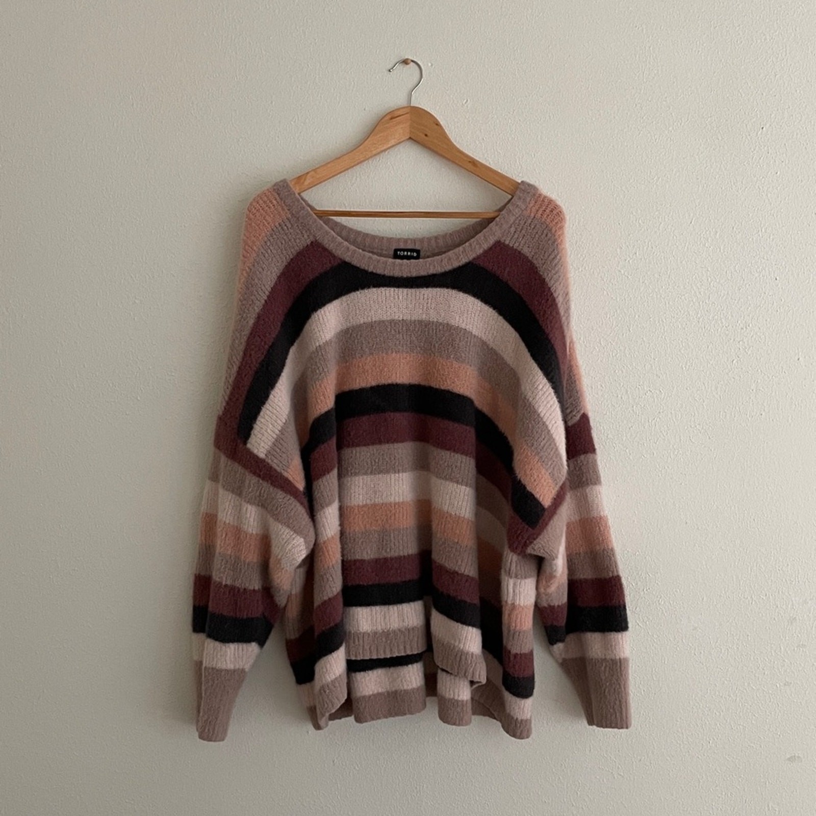 Torrid Striped Drop Shoulder Sweater Tan Multi-Color Scoop Torrid Striped Drop Shoulder Sweater Tan Multi-Color Scoop
