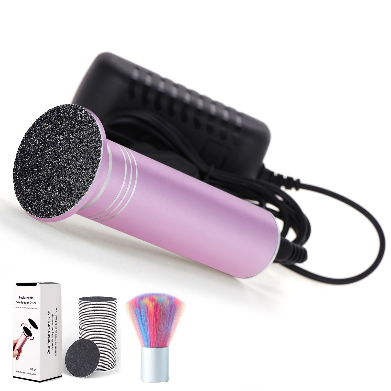 Electric Foot Callus Remover Corded Adjustable 0-1200 RPM Pink 60 Sanding Discs