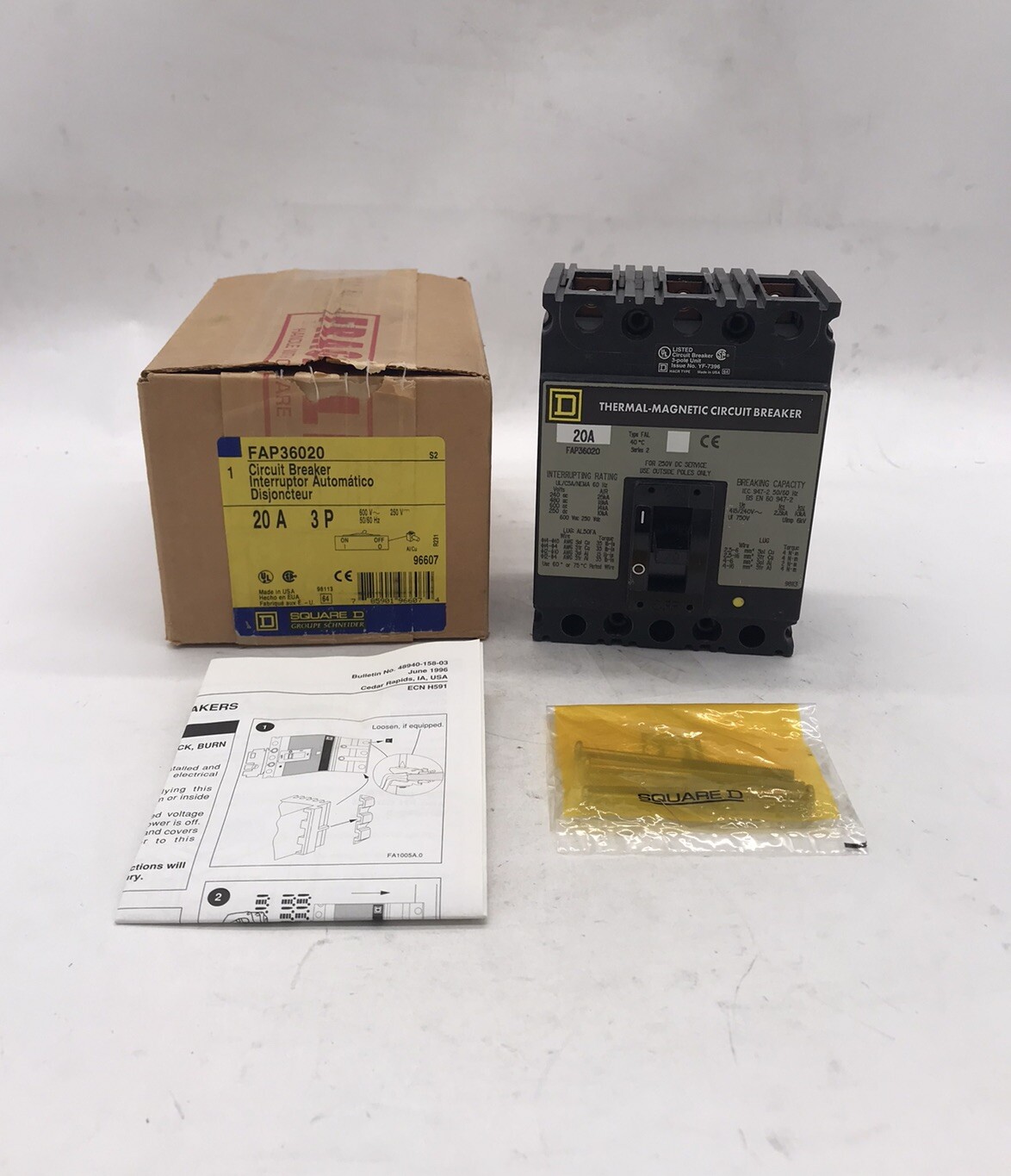 HOUSTON STOCK NEW SQURE D FAP36020 fal36020 20 AMP 600V FREE 2 DAY AIR BUY NOW
