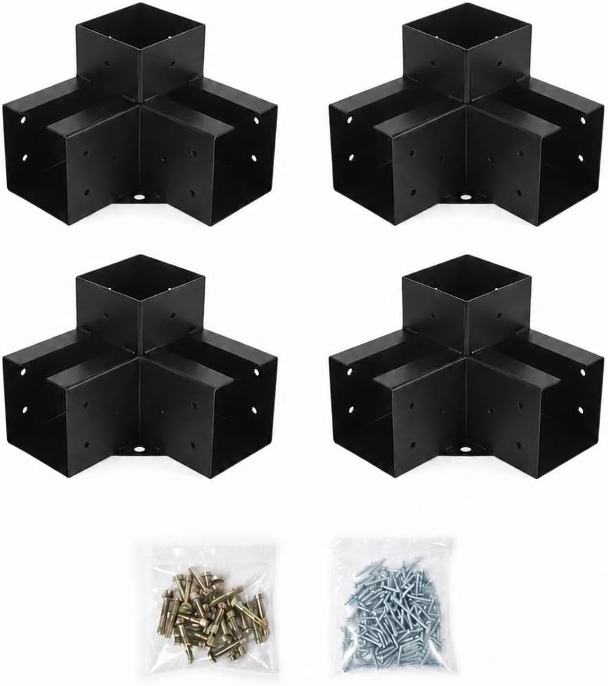 Pergola Bracket Kit 5.7x5.7 3-Way Right Angle Corner 6x6 DIY Gazebo 4 pcs
