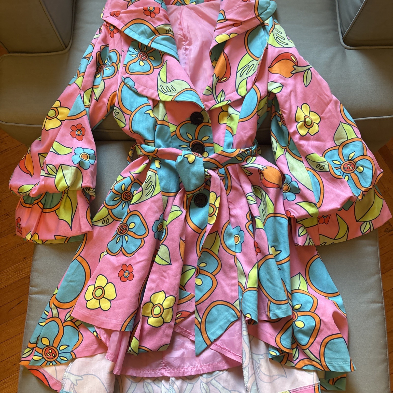 80s Vintage Neon Floral Pink Size Small Coat