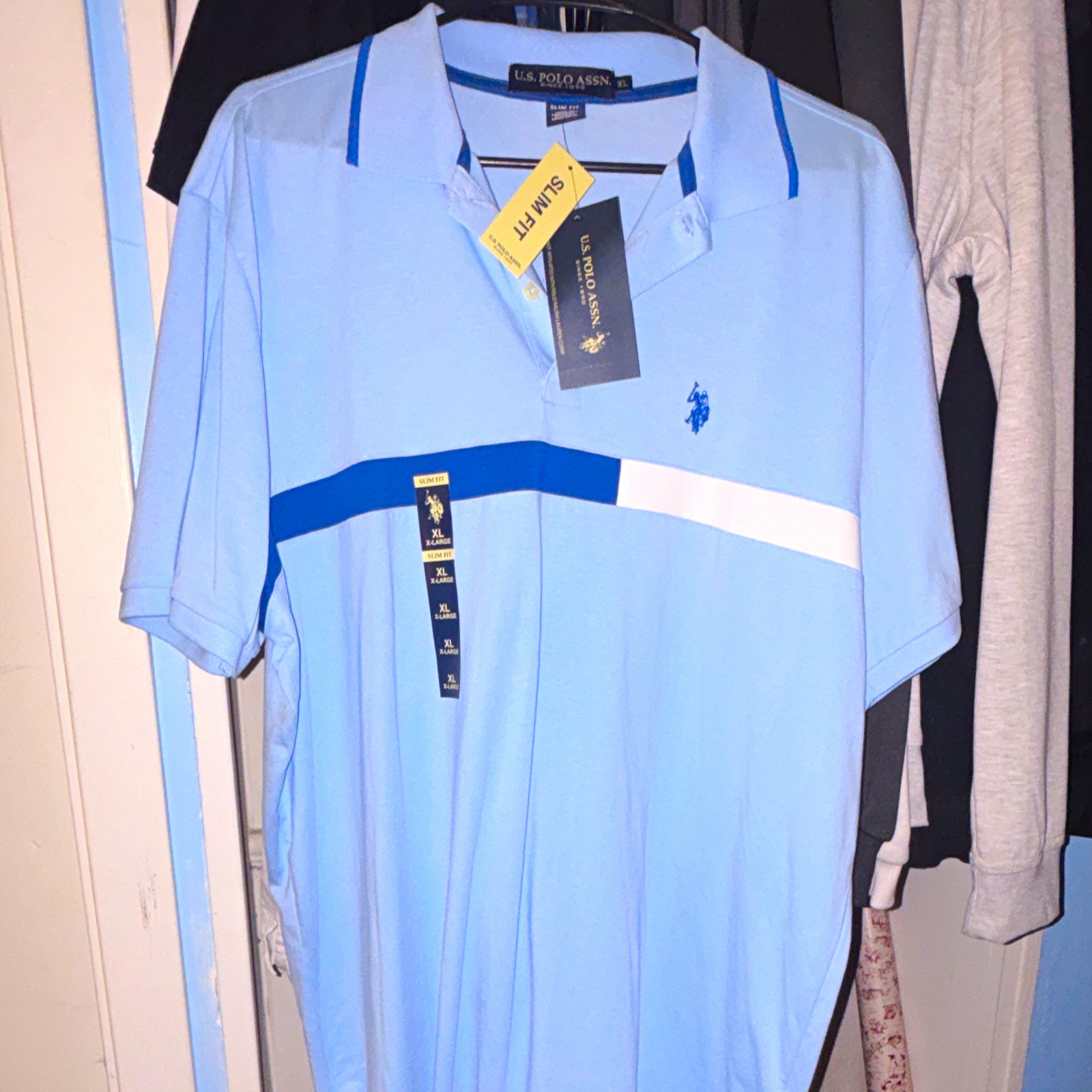 U.S. Polo Assn. Men\'s XL Slim Fit Colorblock Polo Shirt Blue/White Short Sleeve