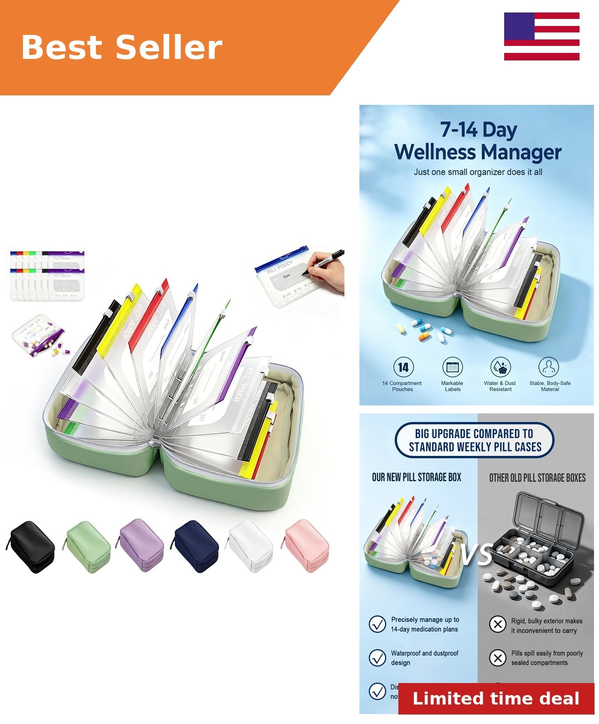 A8 Waterproof Pill Organizer Set with 14 Pill Pouches for Travel A8 Waterproof Pill Organizer Set with 14 Pill Pouches for Travel
