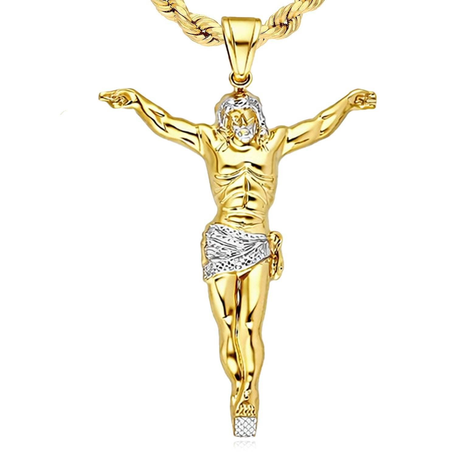 10K Gold Two-Tone Yellow White Gold Jesus Crucifix Pendant 1.57\
