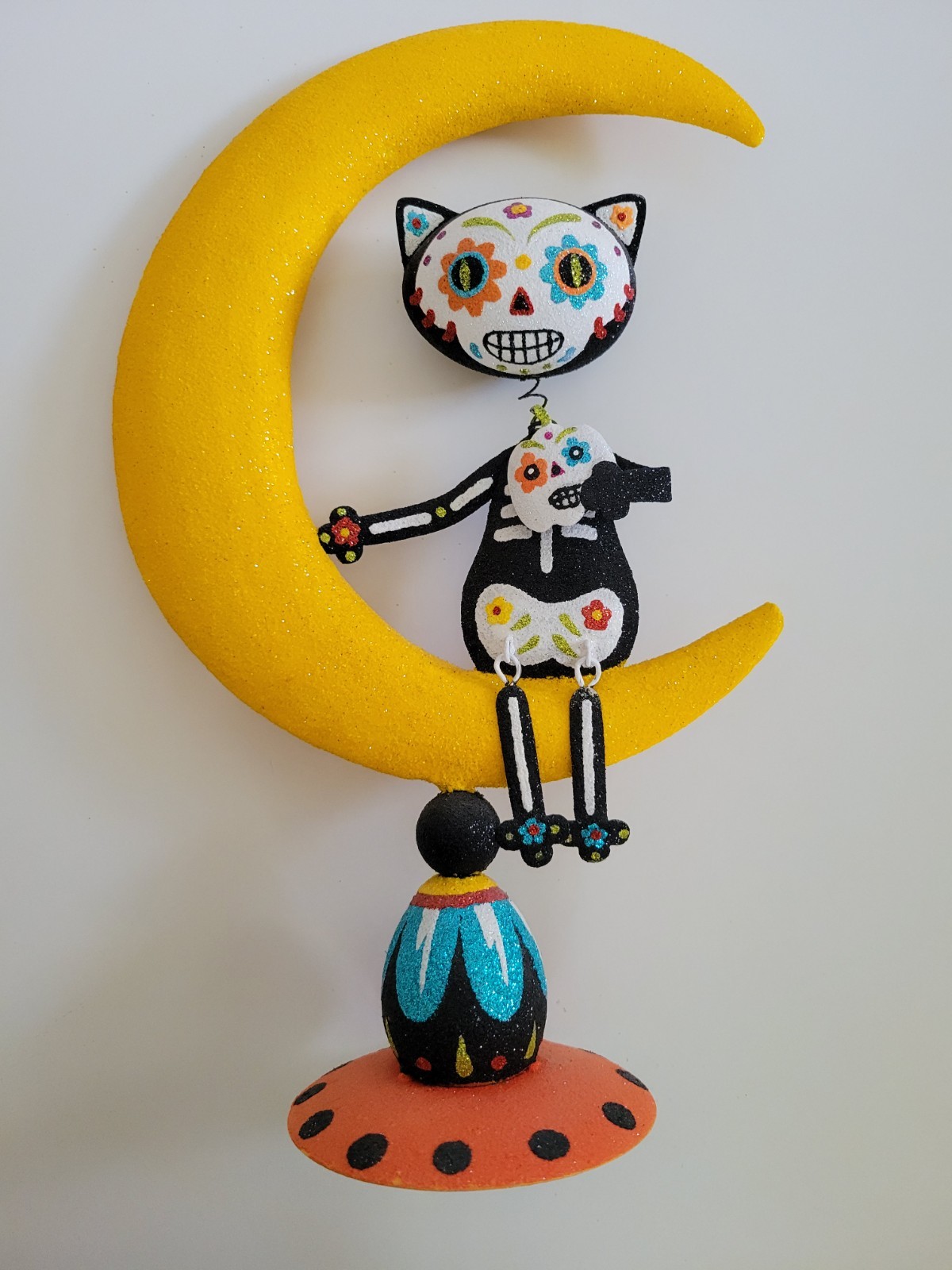 Vintage Pier 1 Halloween Cat DIA DE LOS MUERTOS Glitter Moon Sugar Skull Vintage Pier 1 Halloween Cat DIA DE LOS MUERTOS Glitter Moon Sugar Skull