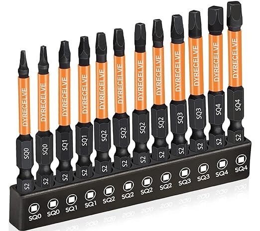 12-Pack Square Drive Bits Premium S2 Alloy Steel Square Bit Set Magnetic Heads 12-Pack Square Drive Bits Premium S2 Alloy Steel Square Bit Set Magnetic Heads