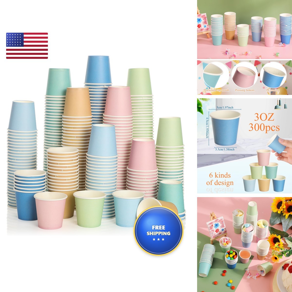 Sawysine 300 Count 3 Oz Small Paper Cups Disposable, Morandi KF-Sawysine-1546