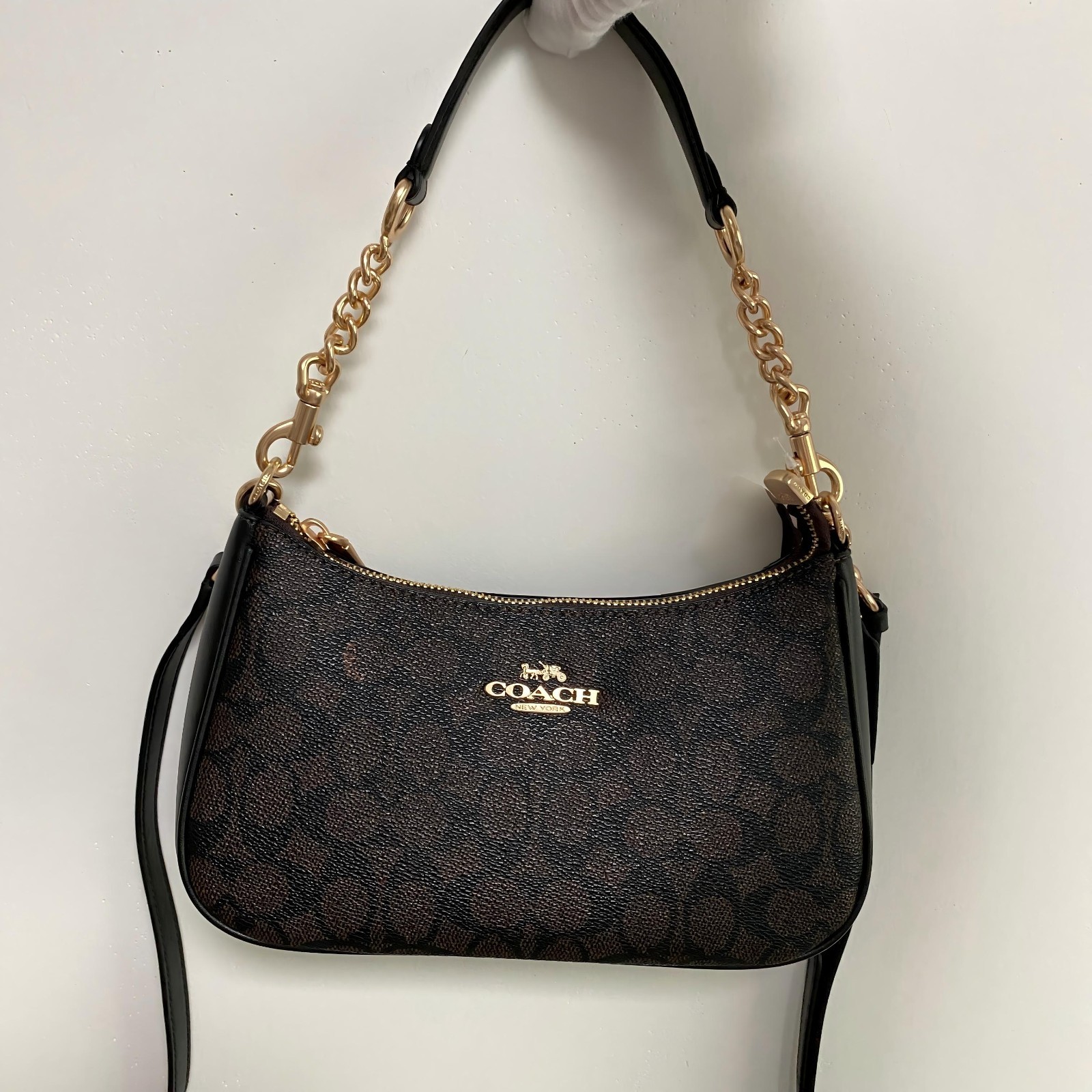 Coach Teri Shoulder Bag In Signature CV933 Gold/Maple/Black Coach Teri Shoulder Bag In Signature CV933 Gold/Maple/Black