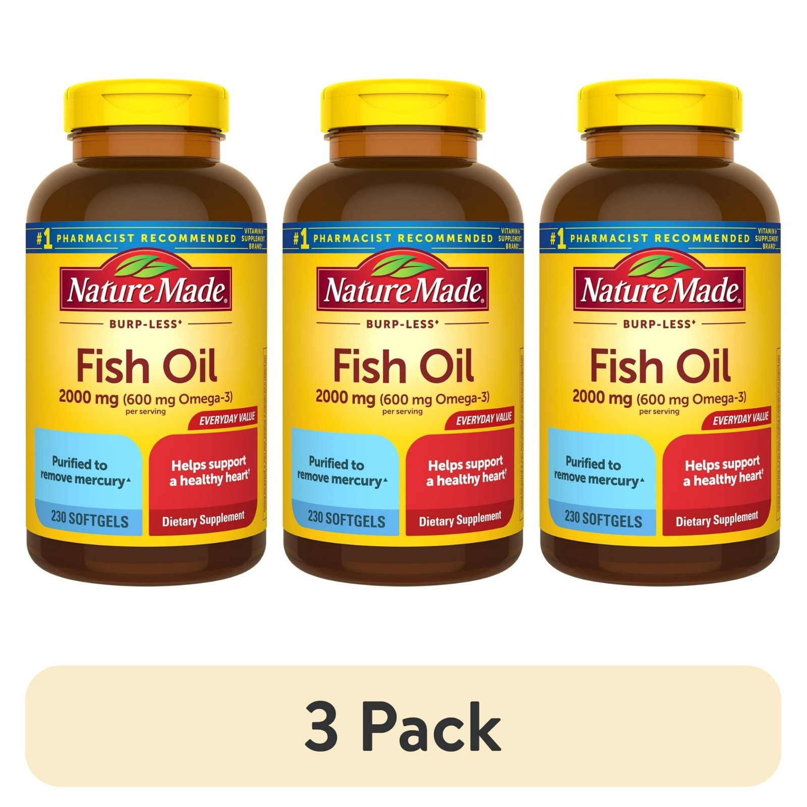 3 Pack Nature Made Burp Less Fish Oil 2000mg Omega-3 Softgels 230 Count 3 Pack Nature Made Burp Less Fish Oil 2000mg Omega-3 Softgels 230 Count