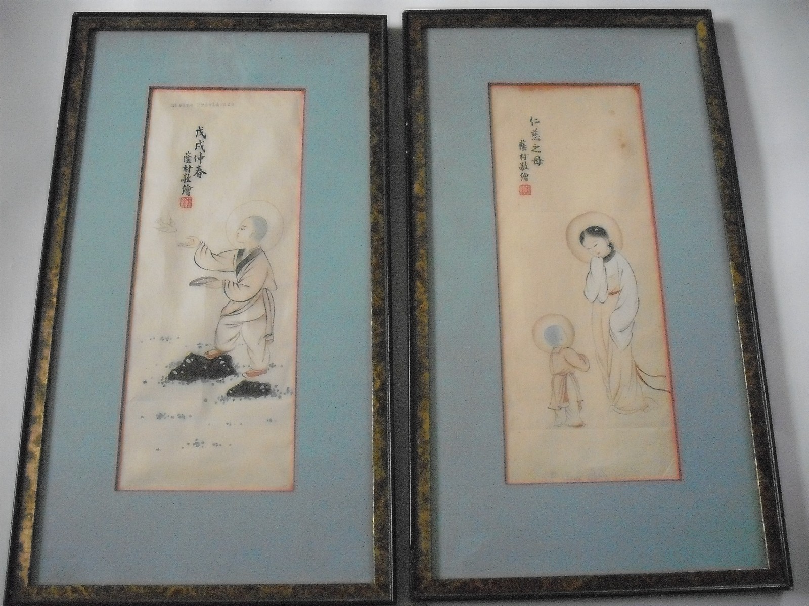 Rare Antique Chinese Pair of Scroll Paintings Local Christian Community Rare Antique Chinese Pair of Scroll Paintings Local Christian Community