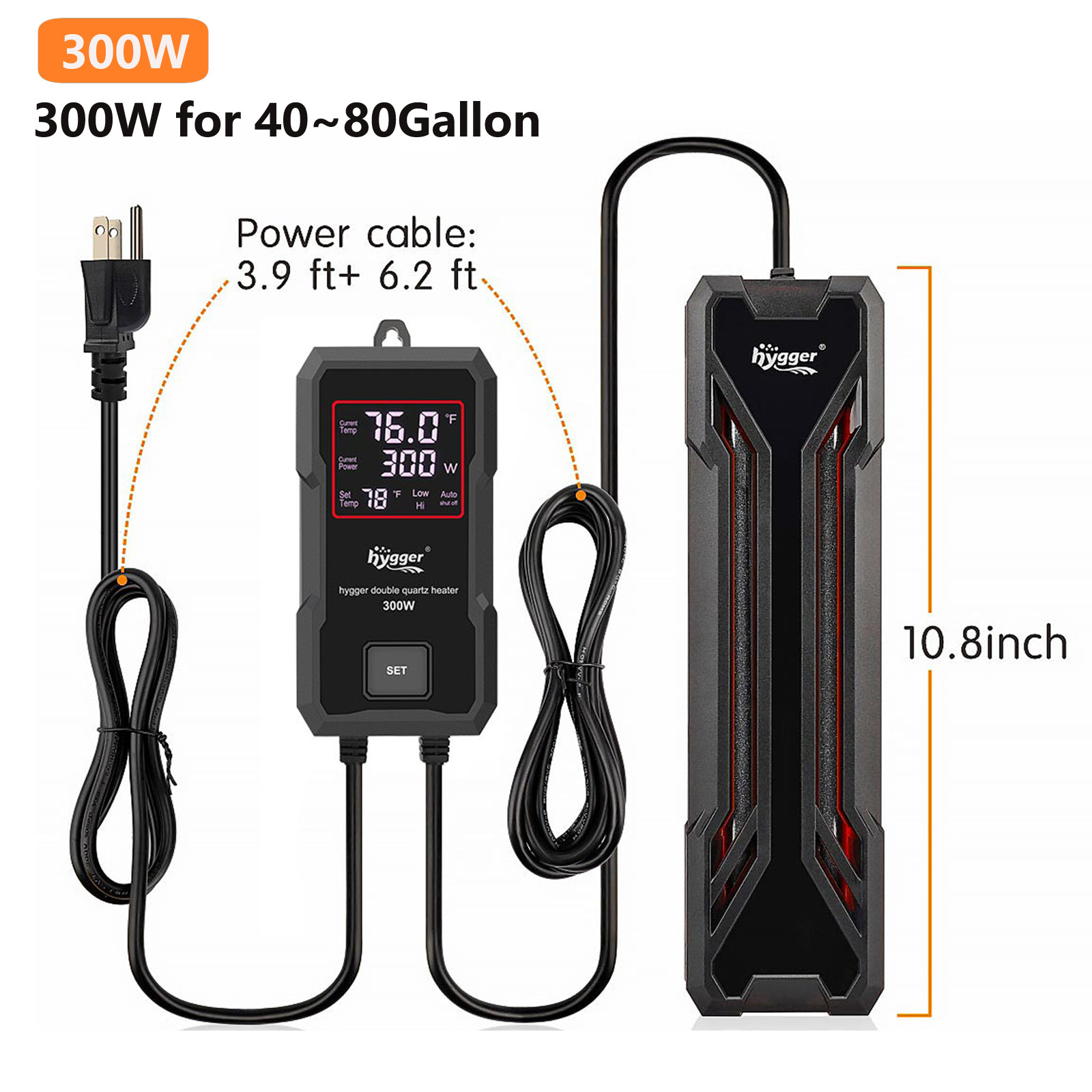 hygger 100W/300W/500W/800W/1000W Aquarium Heater Submersible Fish Tank Heater
