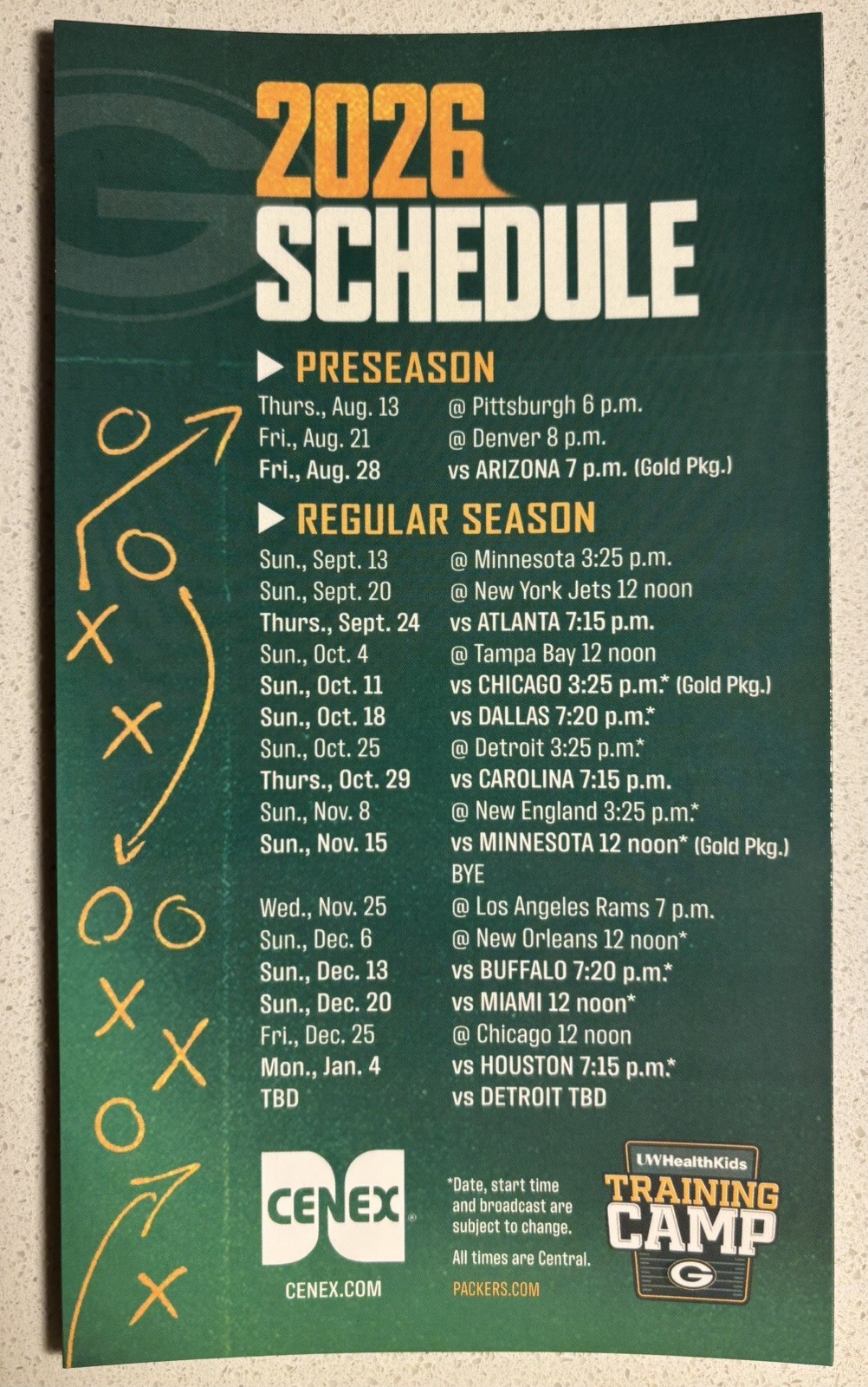 Green Bay Packers 2026 Schedule Magnet - Lambeau Field SGA