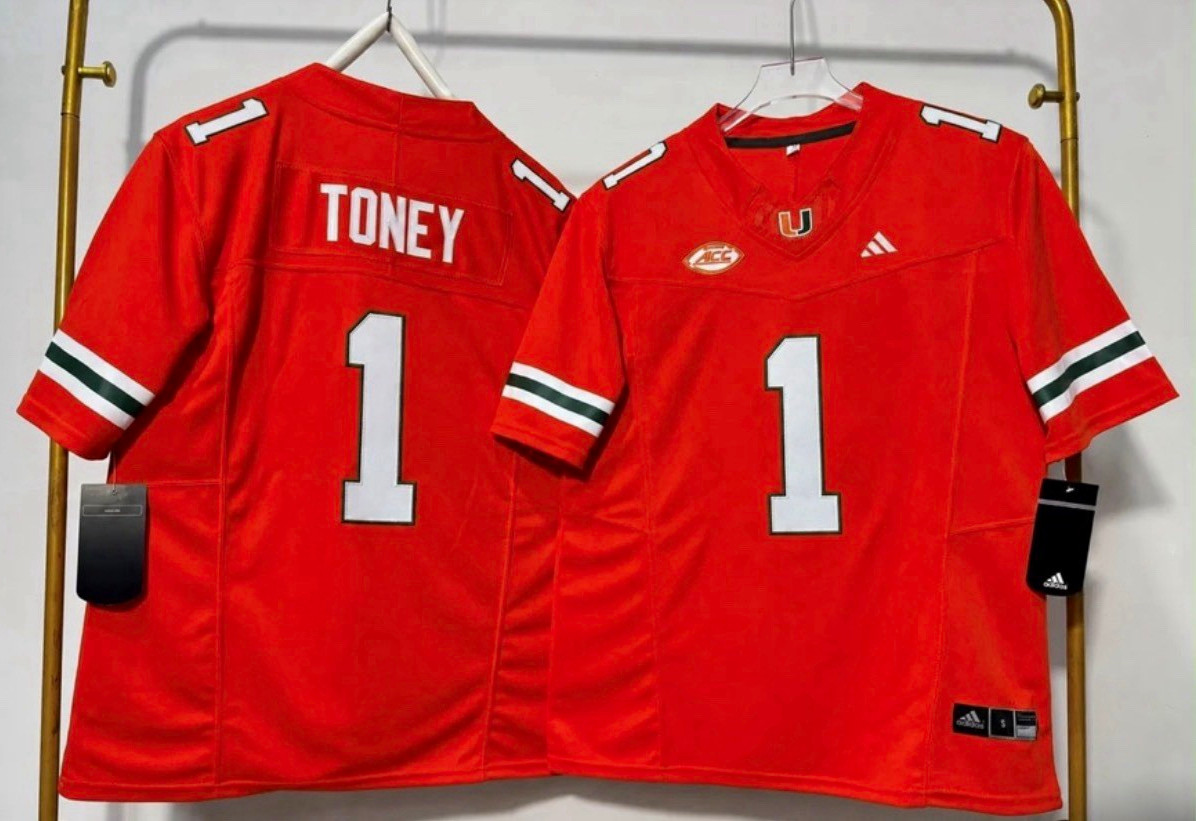 adidas Miami Hurricanes Toney #1 Football Jersey Men’s L Orange/White/Green