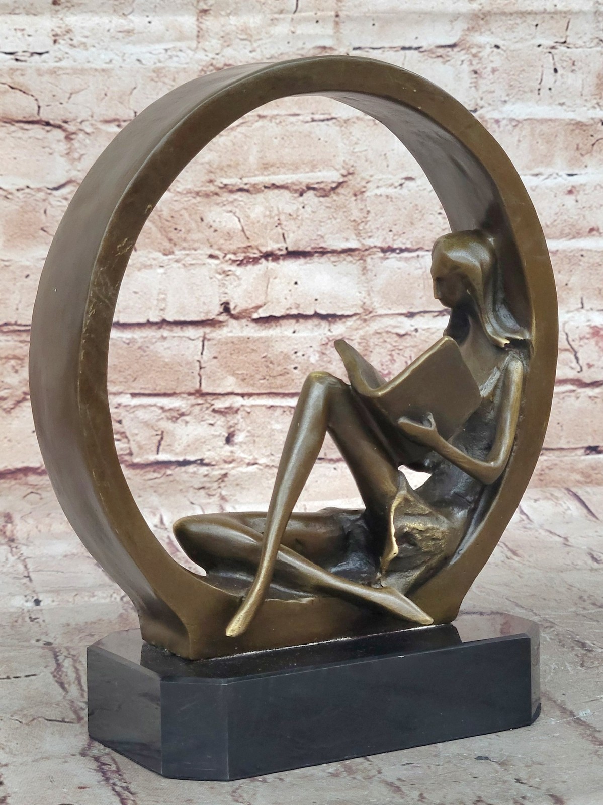 Signed Original Artwork Abstract Modern Art Girl Reading Book Bronze Sculpture
