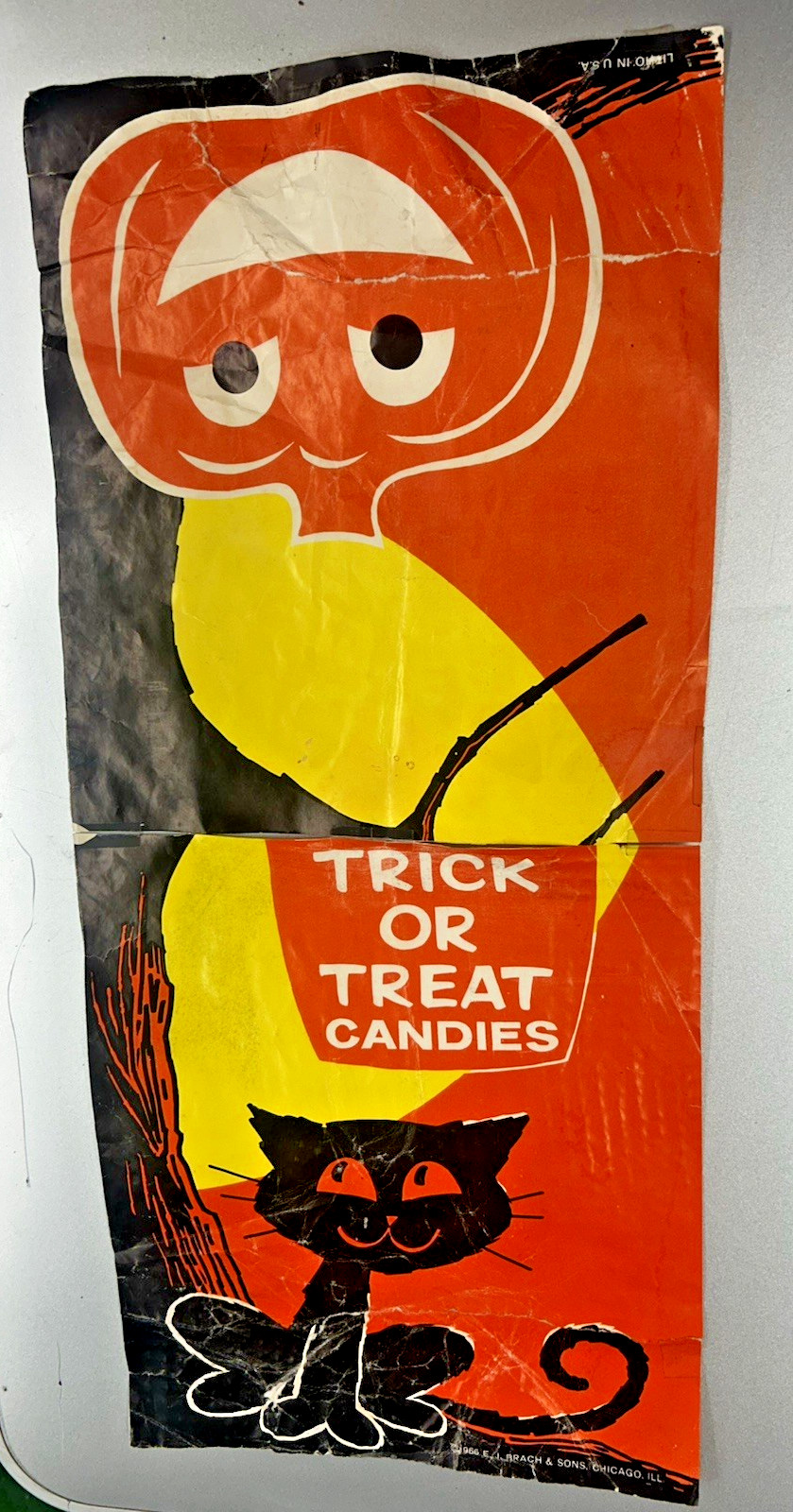 Vintage 1966 Brachs Halloween Candy Grocery Store Sign Banner Litho Black Cat Vintage 1966 Brachs Halloween Candy Grocery Store Sign Banner Litho Black Cat