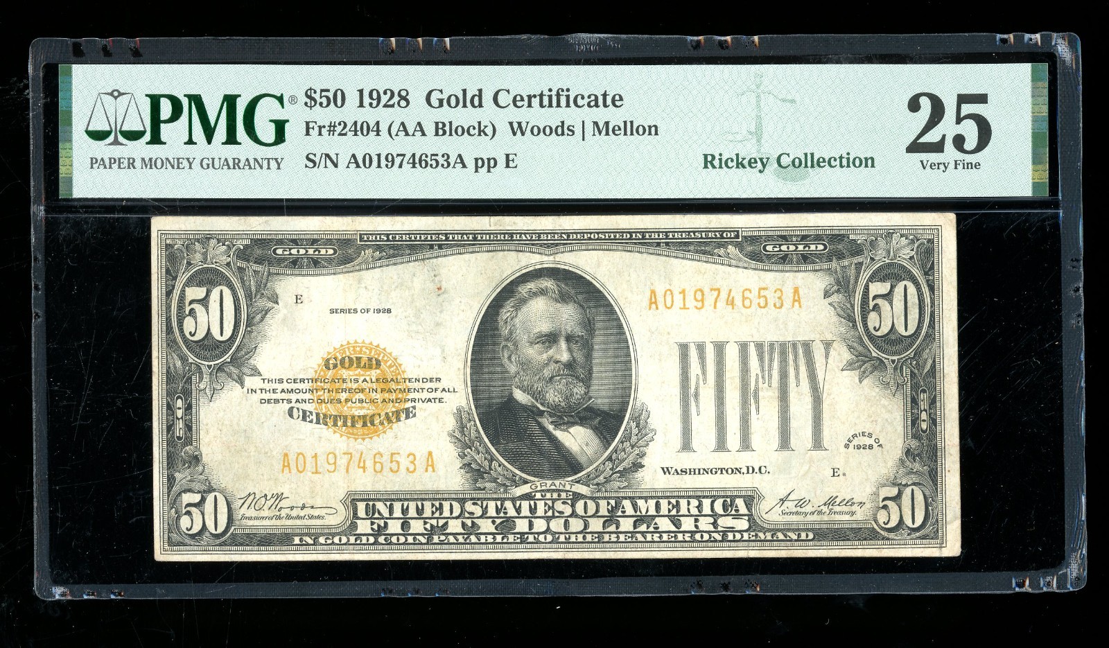 DBR 1928 $50 Gold Certificate Fr. 2404 PMG 25 Serial A01974653A DBR 1928 $50 Gold Certificate Fr. 2404 PMG 25 Serial A01974653A