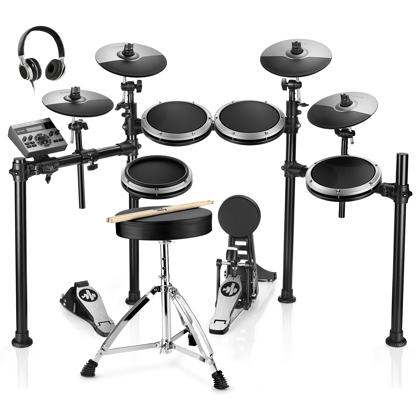 Donner DED-200X Electric Drum Set Dual Zone Snare With Headphones Throne | GRAY