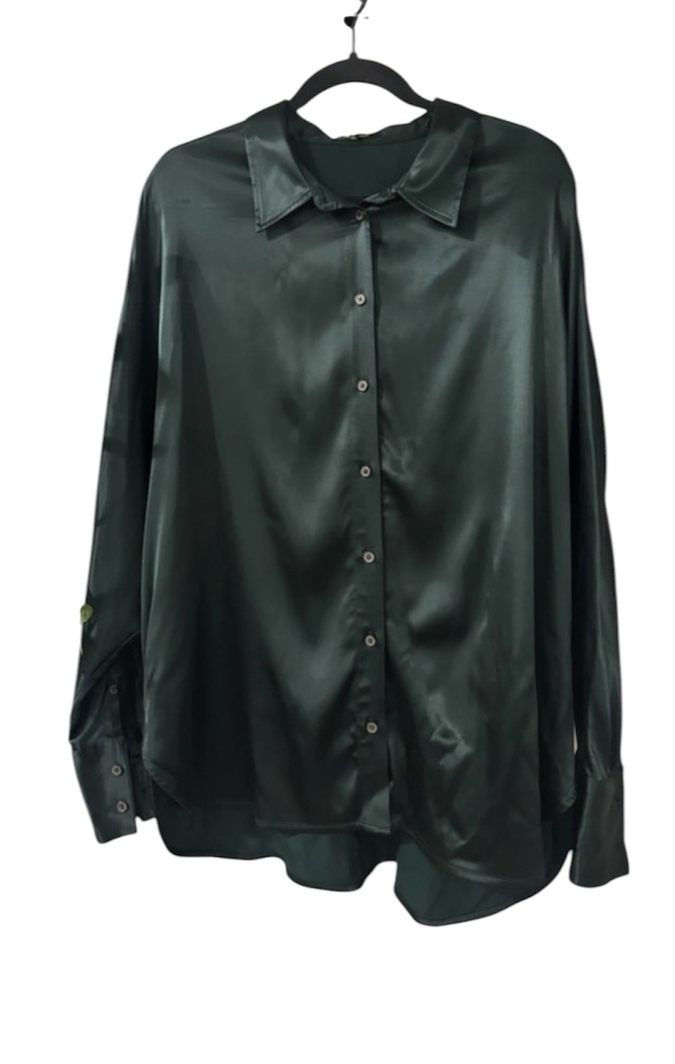 Madewell Womens Sz XL Green Solid Satin Button-Up Collared Long Sleeve Shirt