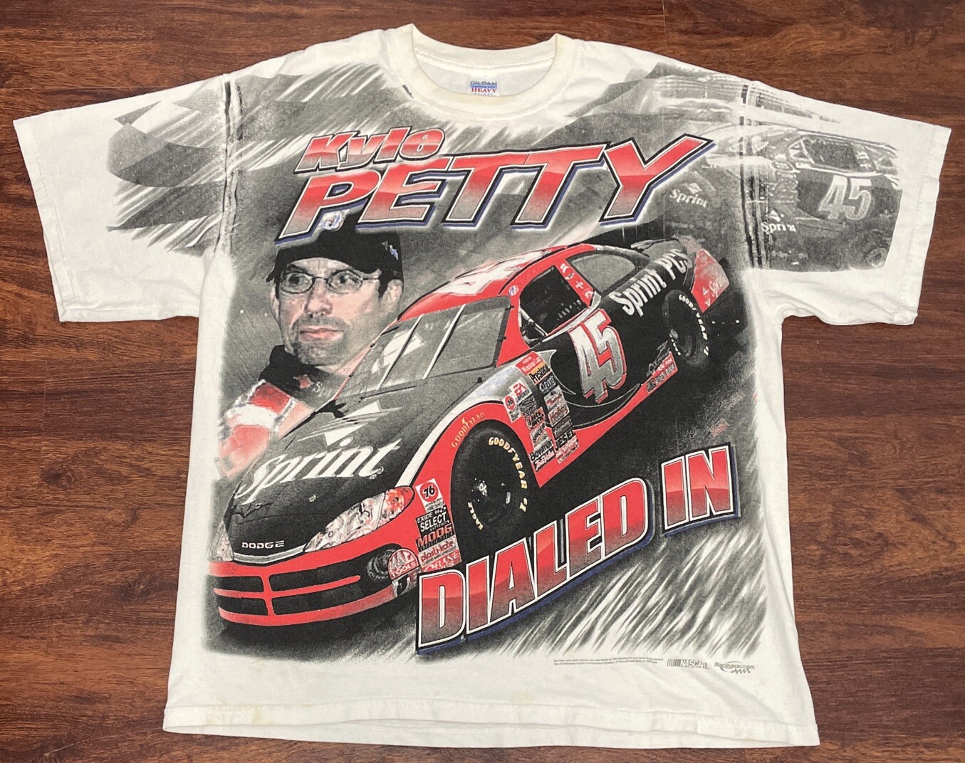 Rare VTG 90s Gildan Activewear Kyle Petty All Over Print Double Sided Shirt XL