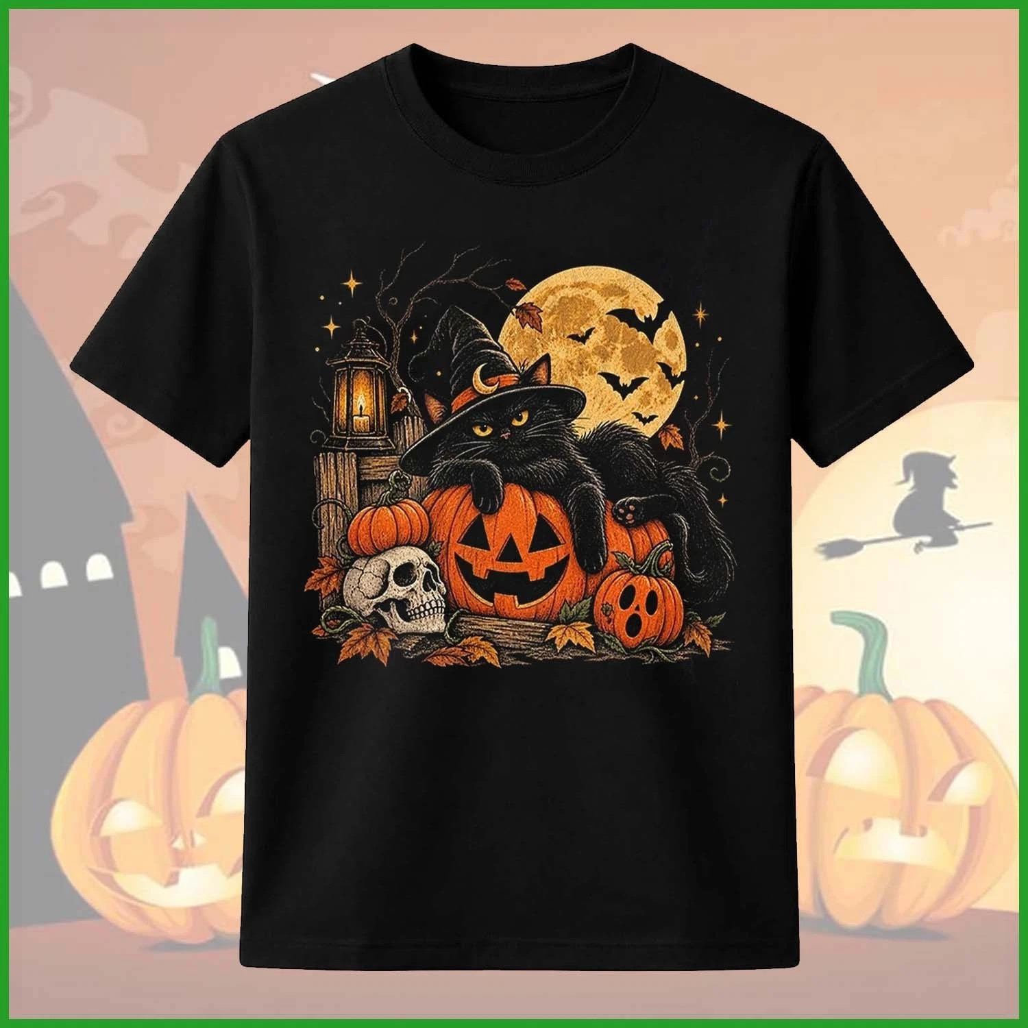 Cat Halloween Heavy Cotton Black T Shirt Unisex EE01