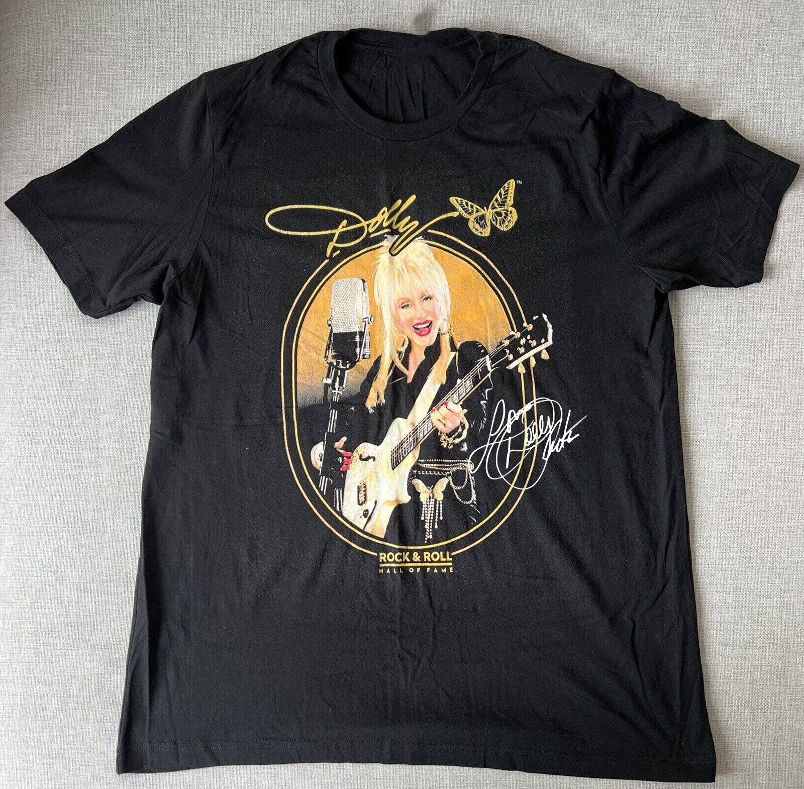Vtg Dolly Parton Rock & Roll Cotton Black Full Size Men Women Shirt CC319