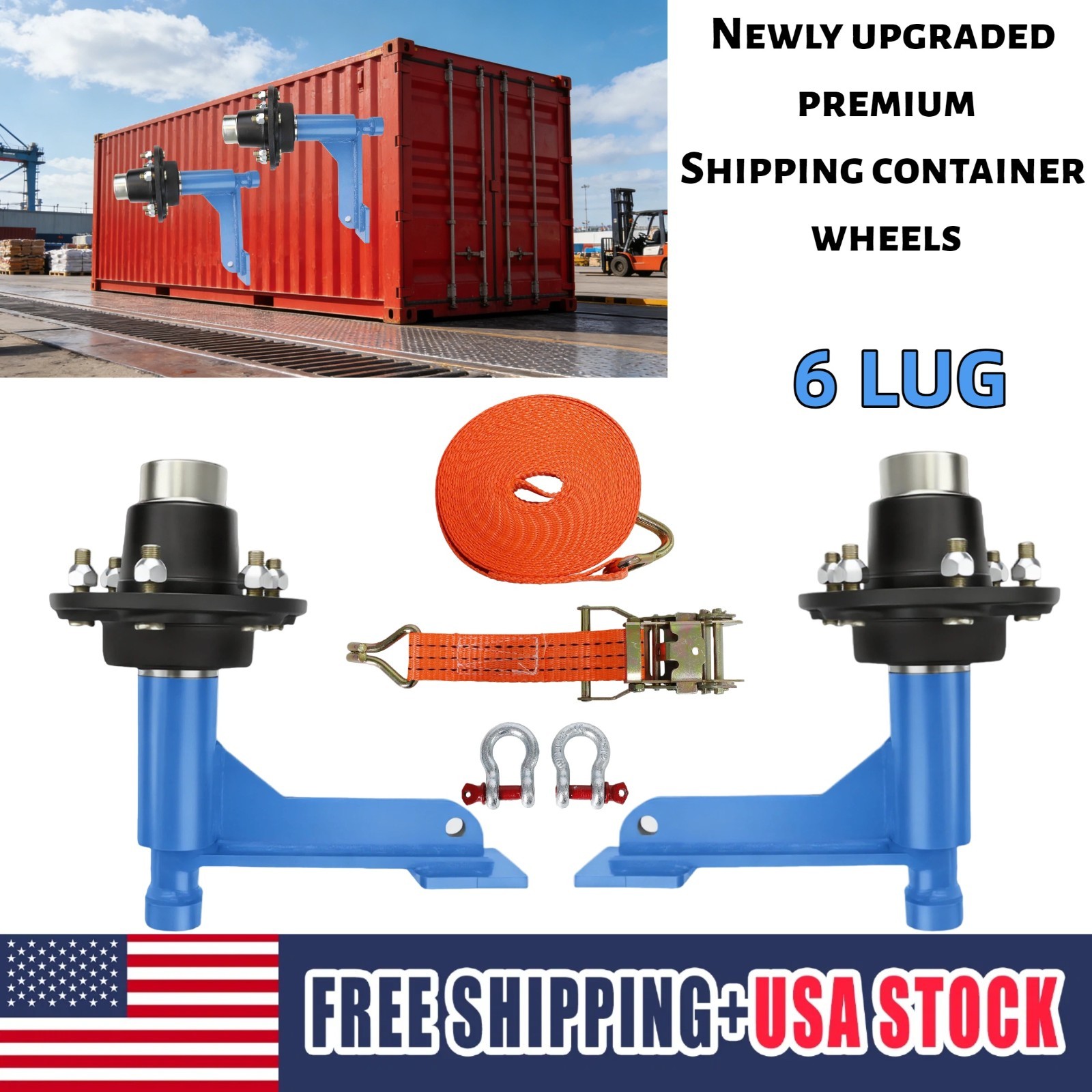 2Pack 8800lbs Shipping Container Wheels 6-Lug Kit Heavy Ship Container Axles USA