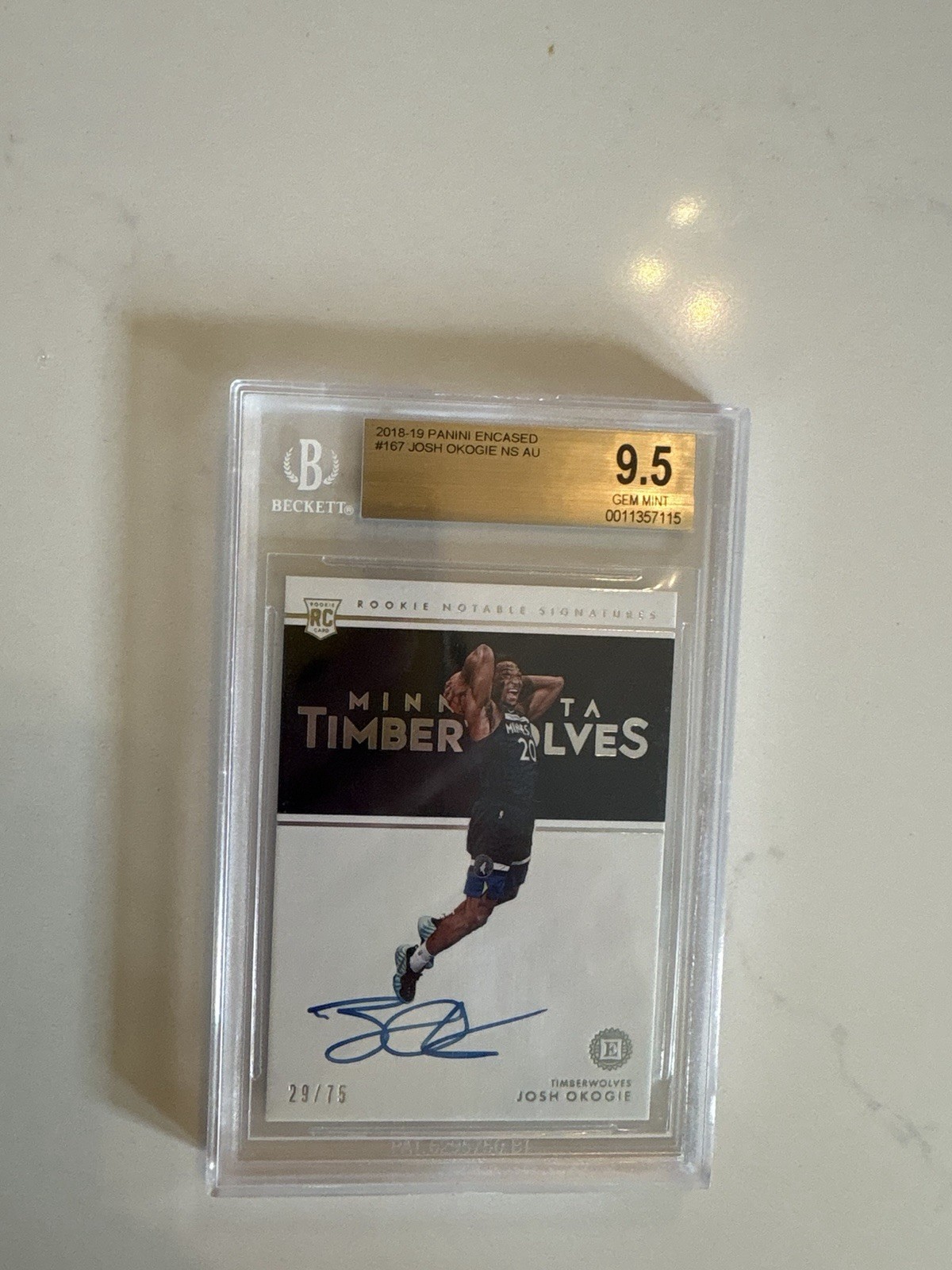 Panini 2018-19 Encased Rookie Notable Signatures Josh Okogie #167 /75 (RC)