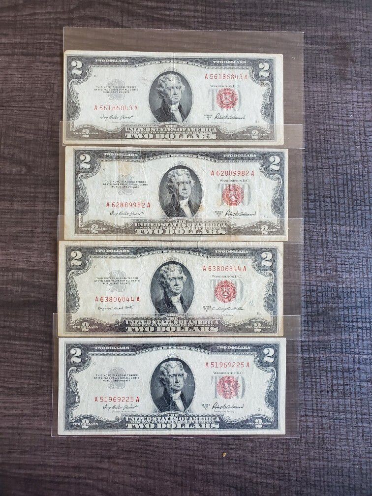 ✯1928-1963 Two Dollar Note Red Seals✯$2 Bill G-AU✯Old Paper Estate Lot Currency✯