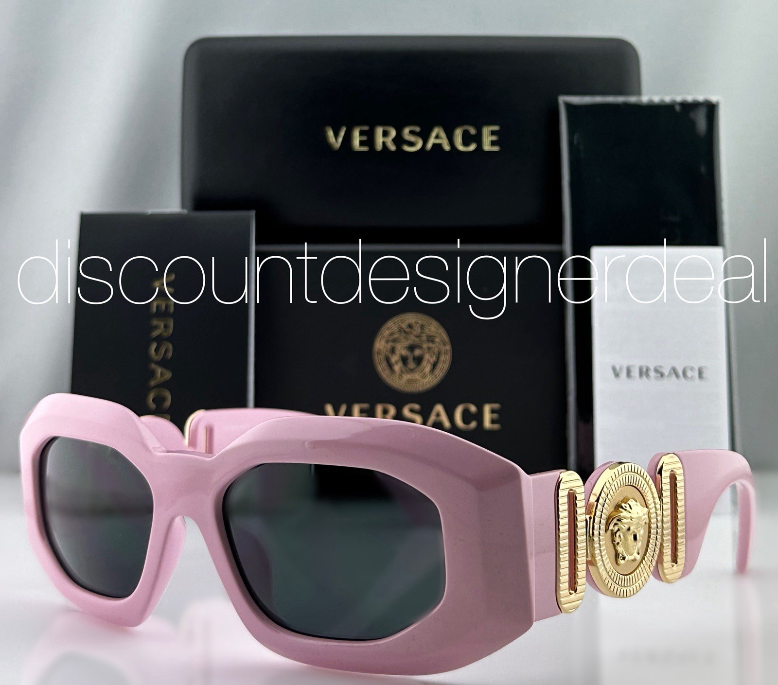 Versace VE4425U 5440/87 Medusa Geometric Sunglasses Pink Frame Gray Lens 53 NEW